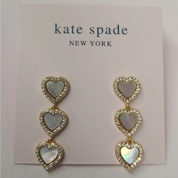Kate Spade - Take Heart Gold White Linear Earrings - NWT & Dusty $98 MSRP - Picture 1 of 7